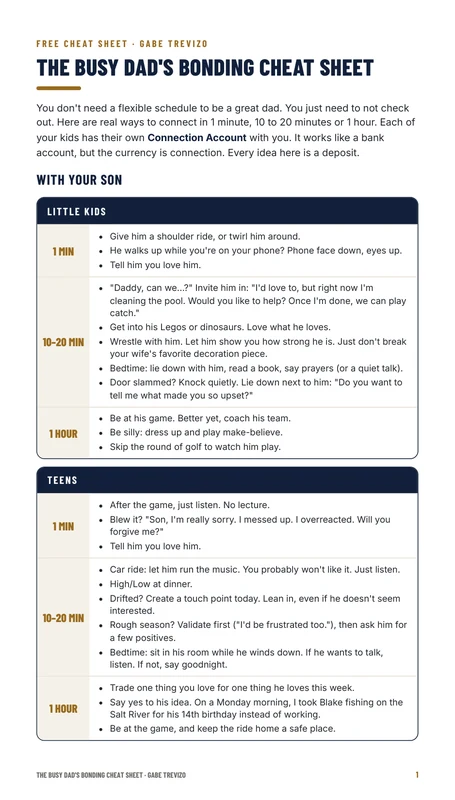 The Busy Dad's Bonding Cheat Sheet, page 1